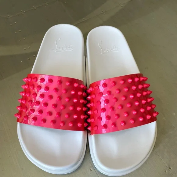 Christian louboutin pool fun donna slides sandals flat floride white sz 40.5 - Picture 6 of 10
